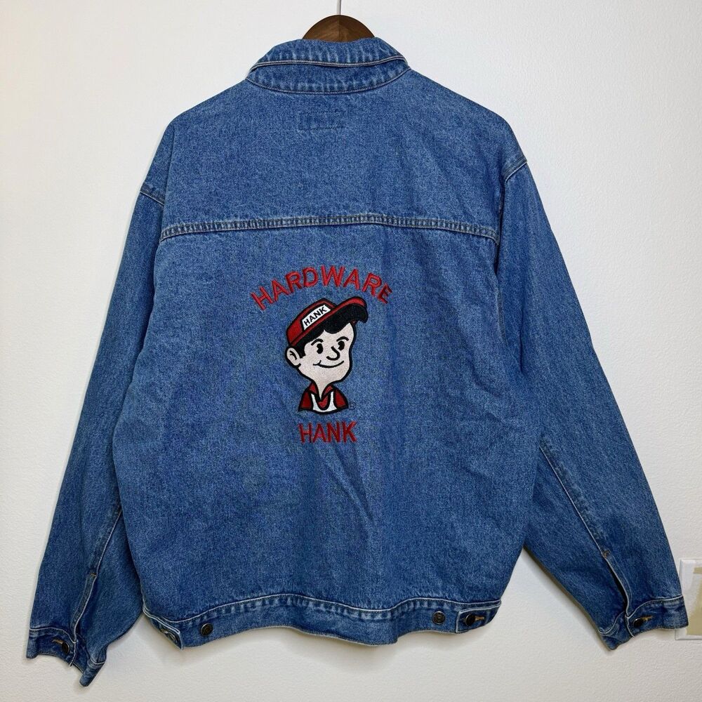 Vintage Hardware Hank Trucker Jacket Mens XL Embroidered 90s Denim Patch Boxy